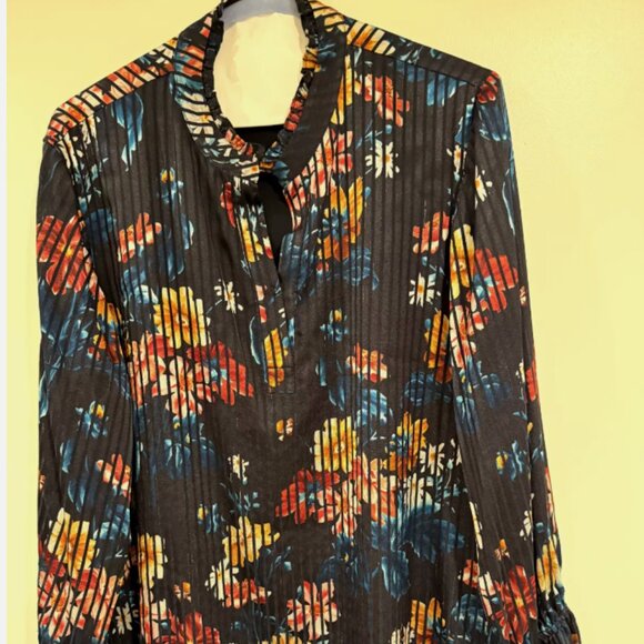 AMAZING ELIE TAHARI HAND-PAINTED SILK BLOUSE SIZE L